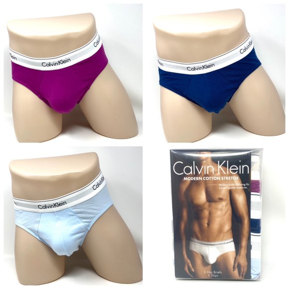 Calvin Klein NB2379908 Men's 3 Pack Hip Brief Blue Navy Pink Cotton Stretch Logo